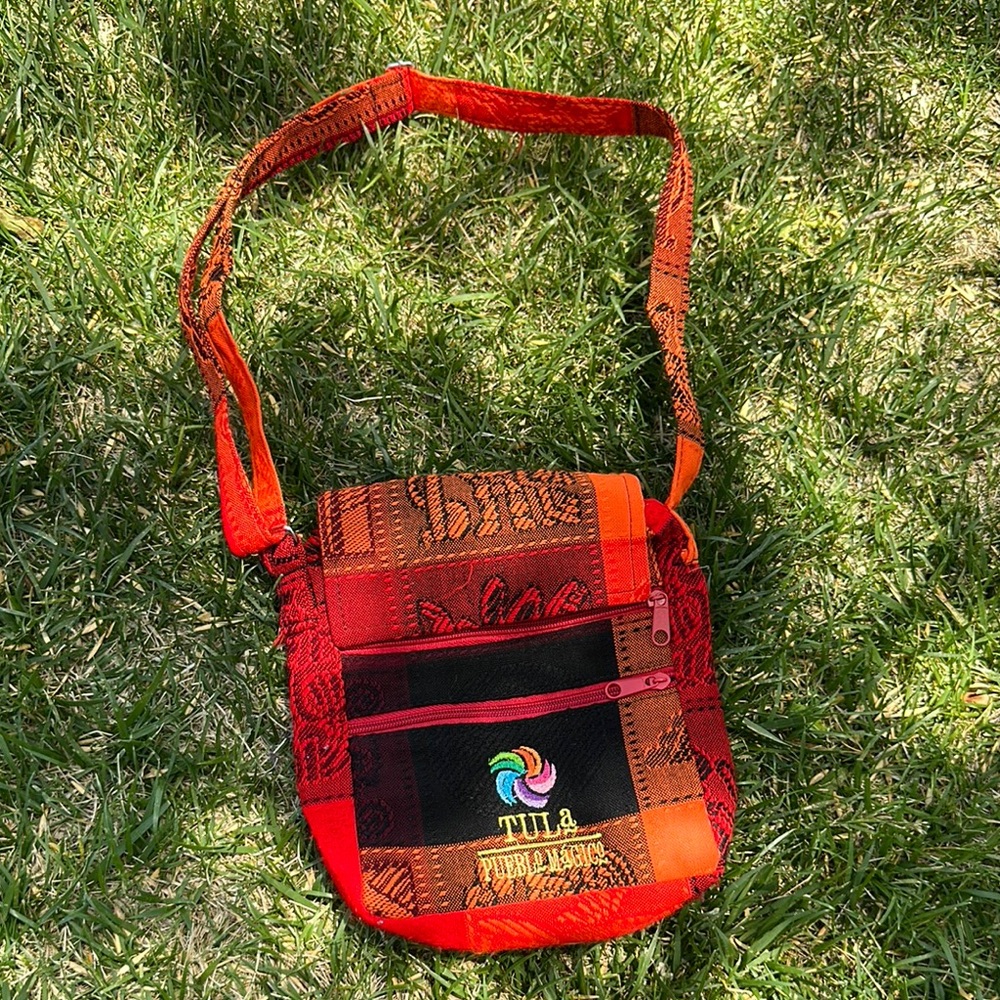 Red and Black Crossbody Bag with Adjustable Strap Made in Mexico